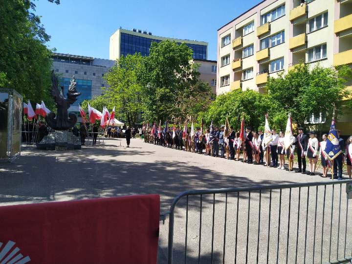 Poczty sztandarowe ustawiione przed pomnikiem.jpg