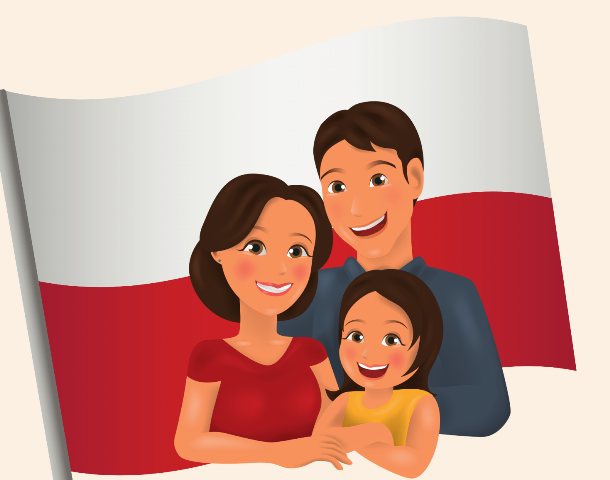 rodzinna na tle flagi Polski