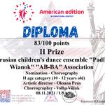 dyplom w konkursie USA 21 za taniec  Galopaczka